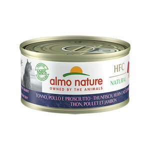 Almo Nature HFC 70 Kattenvoer - Blik - Tonijn, Kip en Ham - 24 x 70 gram