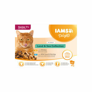 IAMS Delights Senior Cat Natvoer - Land & Sea Collection - Saus - 12 x 85 g