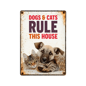 Waakbordje Dogs & Cats Rule This House - 210 x 148 mm